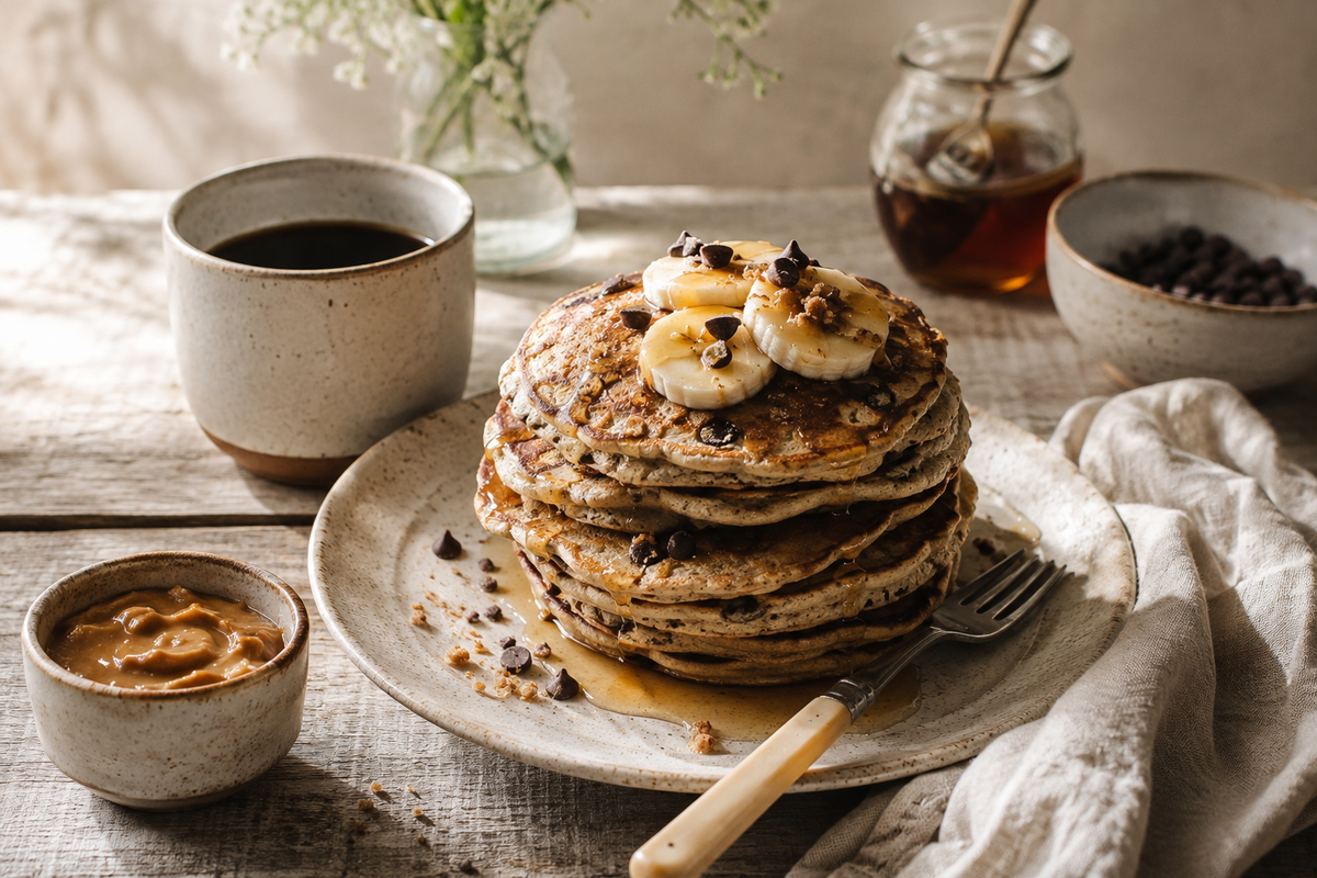 Peanut Butter + Choc Buckwheat Pancakes