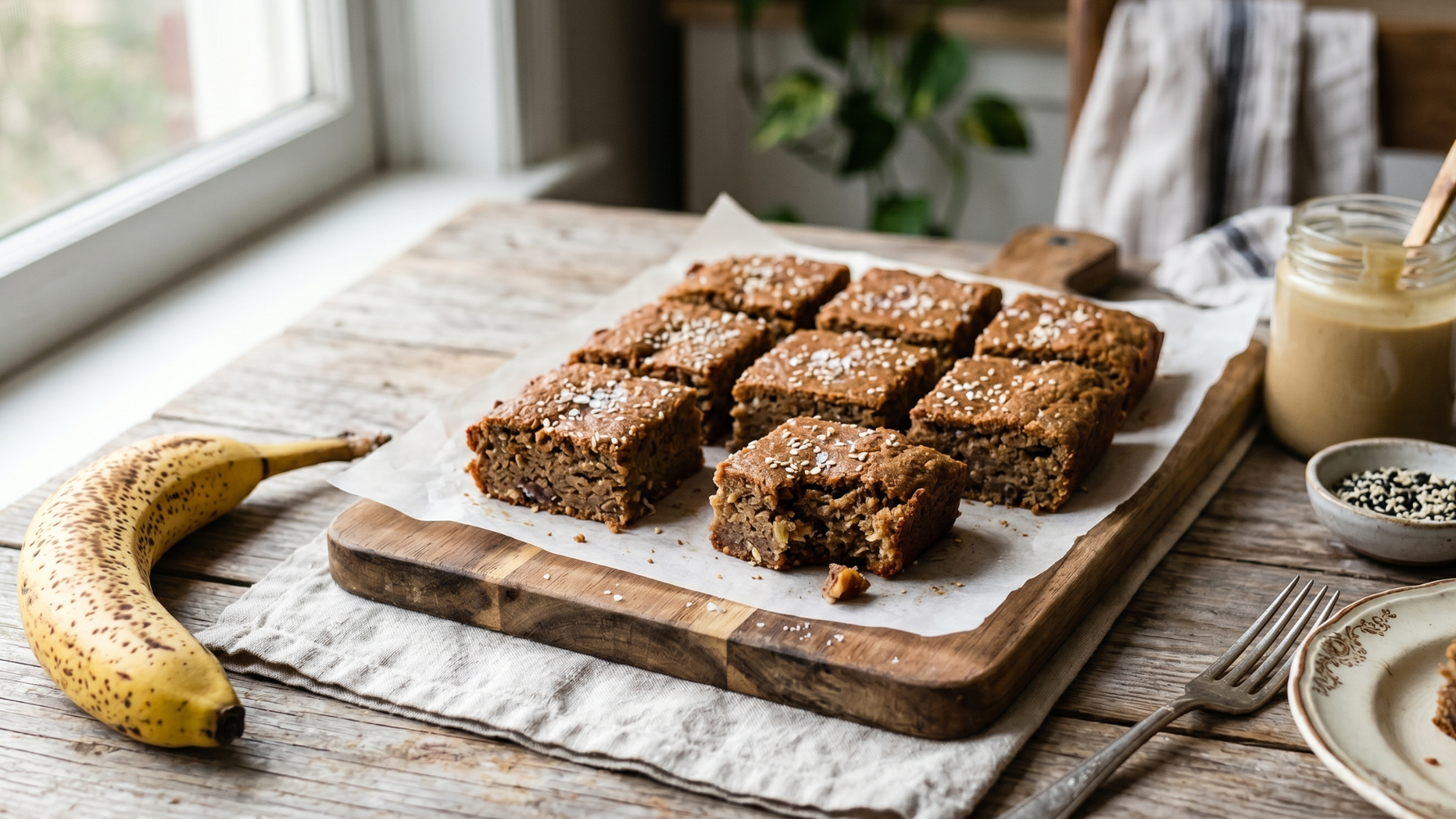 Tahini Banana Blondies (GF + Refined Sugar-Free)