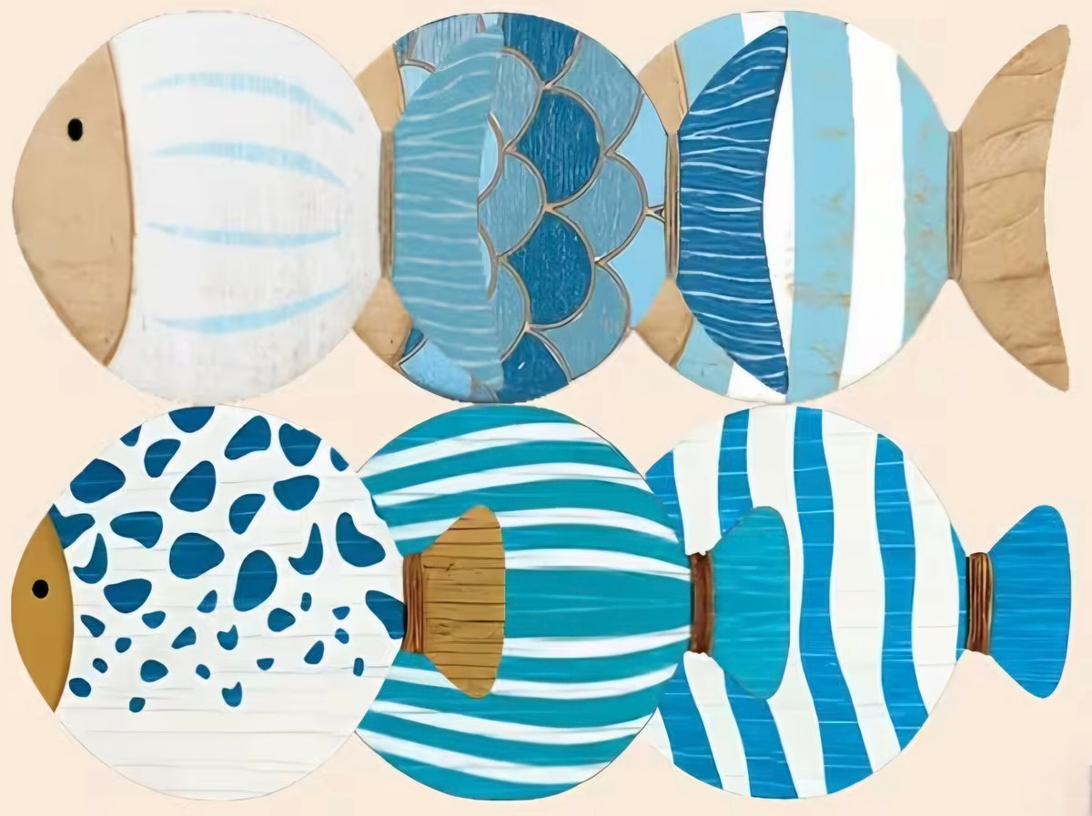 Fun Fish-Shaped Wooden Coasters -6 piece